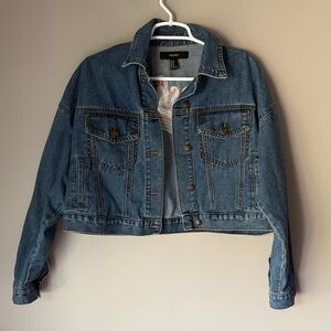 F21 Women’s Cropped Embroidered Sunshine Denim Jacket